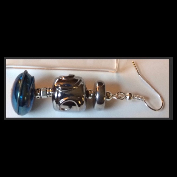 Boho Art Deco Blue Silver Earrings - Picture 2 of 2